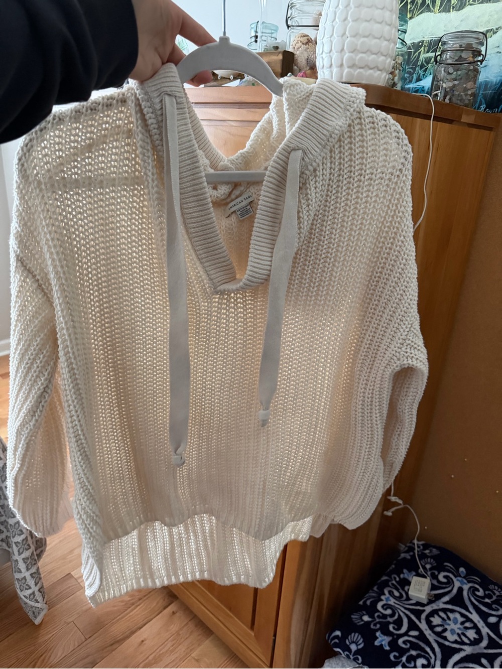 Cream Knit Hoodie Sweater - Women